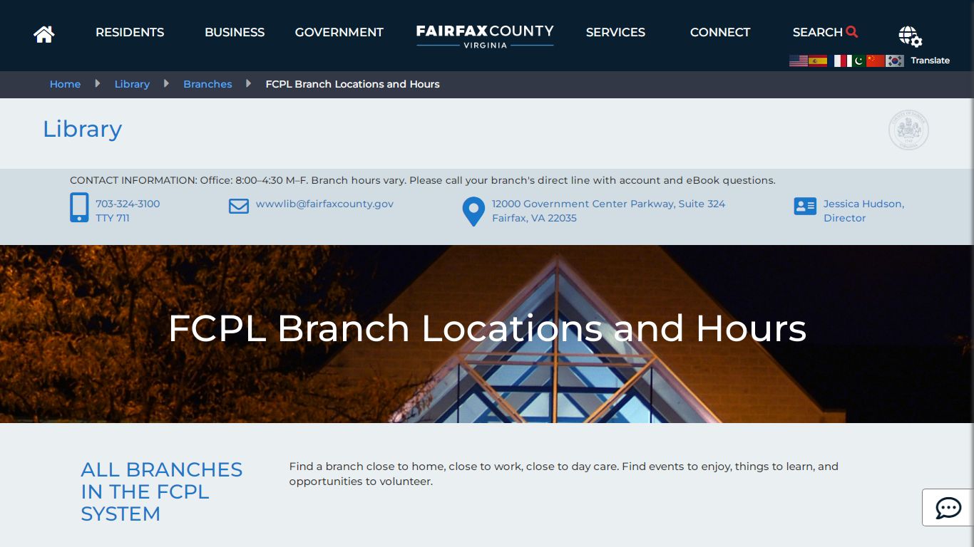 FCPL Branch Locations and Hours | Library - Fairfax County, Virginia