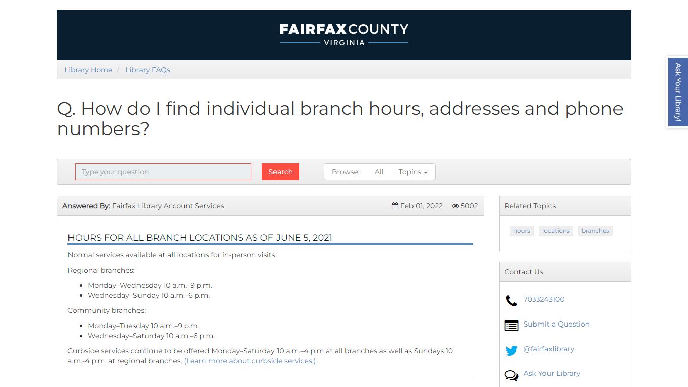 How do I find individual branch hours, addresses and ... - Library FAQs